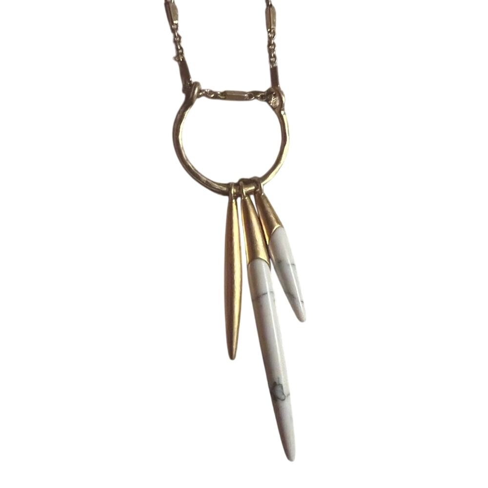Vtg Stella & Dot Quill Matte Gold Tone Faux Marble Spike Necklace dainty Retro